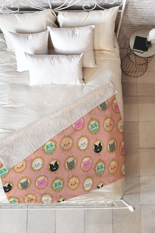 carriecantwell Cat Cameos Cute Kitty Portraits Fleece Throw Blanket