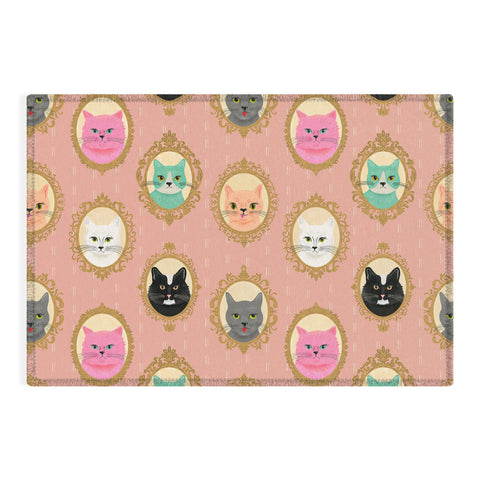 carriecantwell Cat Cameos Cute Kitty Portraits Outdoor Rug
