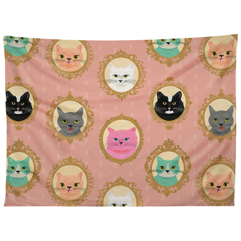 carriecantwell Cat Cameos Cute Kitty Portraits Tapestry