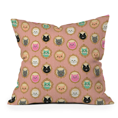 carriecantwell Cat Cameos Cute Kitty Portraits Outdoor Throw Pillow