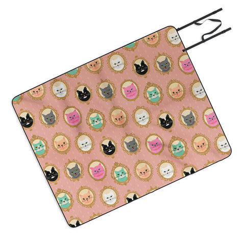 carriecantwell Cat Cameos Cute Kitty Portraits Picnic Blanket