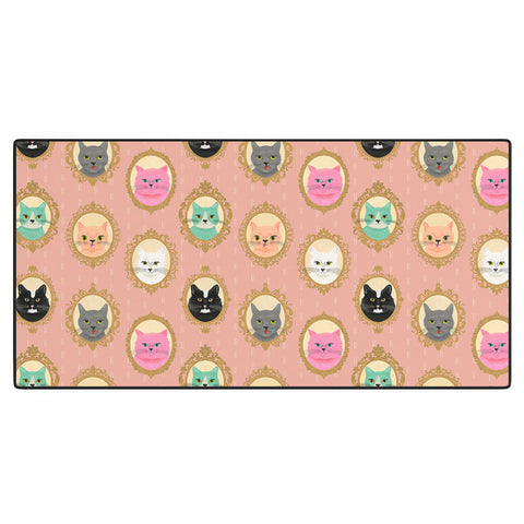 carriecantwell Cat Cameos Cute Kitty Portraits Desk Mat
