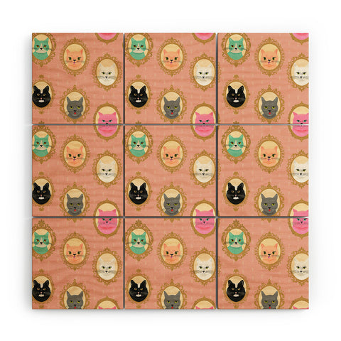 carriecantwell Cat Cameos Cute Kitty Portraits Wood Wall Mural