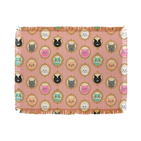 carriecantwell Cat Cameos Cute Kitty Portraits Throw Blanket
