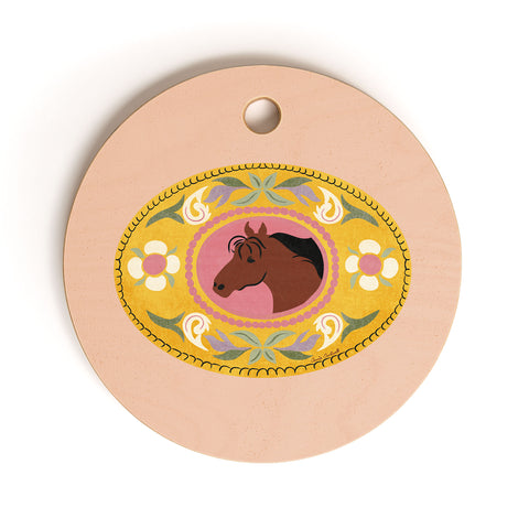 carriecantwell Cowgirl Belt Buckle Cutting Board Round