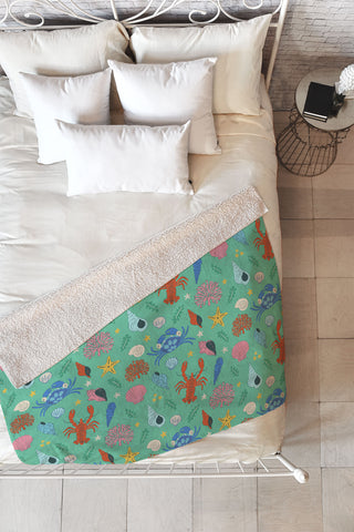 carriecantwell Crustaceans Seashells Fleece Throw Blanket