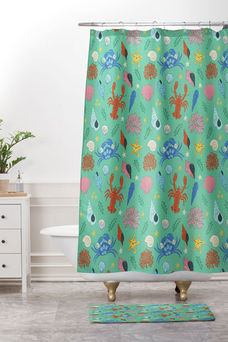 carriecantwell Crustaceans Seashells Shower Curtain And Mat