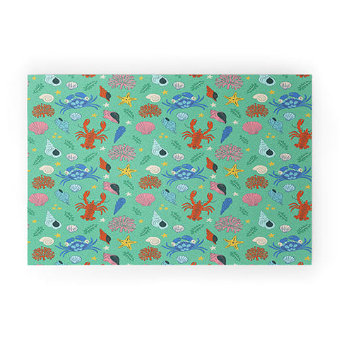 carriecantwell Crustaceans Seashells Welcome Mat