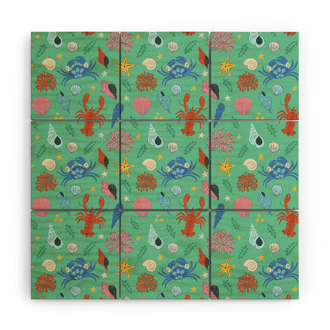 carriecantwell Crustaceans Seashells Wood Wall Mural