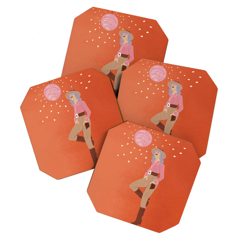 carriecantwell Disco Cowgirl Orange Coaster Set