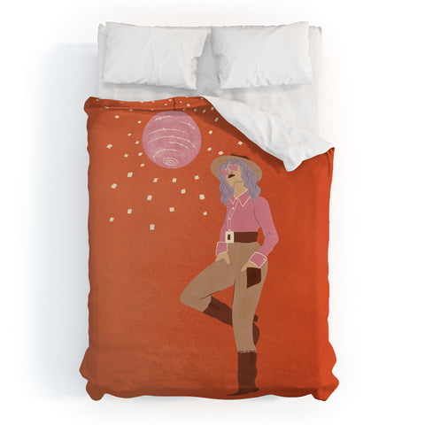 carriecantwell Disco Cowgirl Orange Duvet Cover