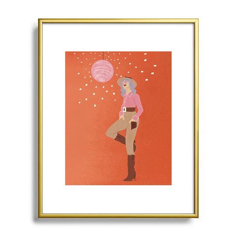 carriecantwell Disco Cowgirl Orange Metal Framed Art Print