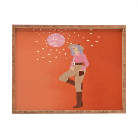 carriecantwell Disco Cowgirl Orange Rectangular Tray