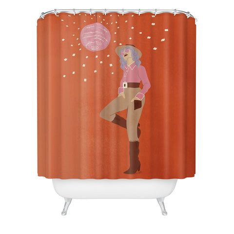 carriecantwell Disco Cowgirl Orange Shower Curtain