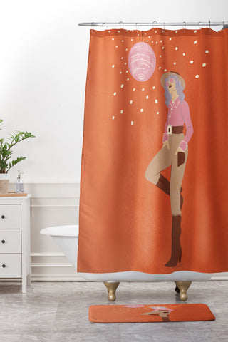 carriecantwell Disco Cowgirl Orange Shower Curtain And Mat