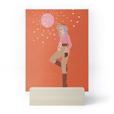 carriecantwell Disco Cowgirl Orange Mini Art Print