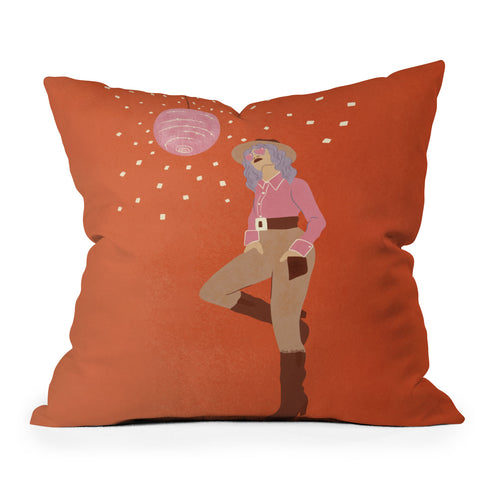 carriecantwell Disco Cowgirl Orange Outdoor Throw Pillow