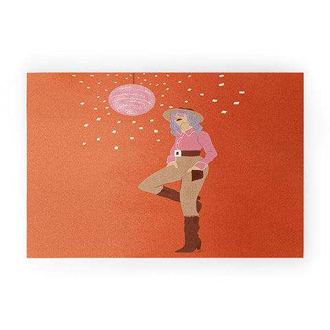 carriecantwell Disco Cowgirl Orange Welcome Mat