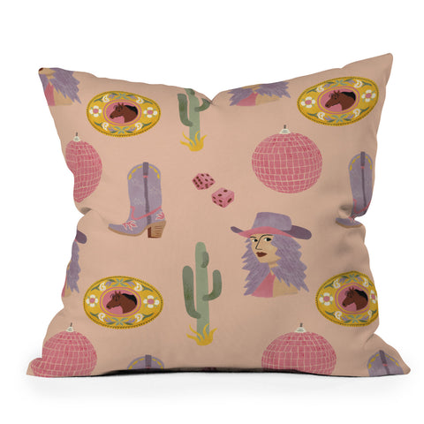 carriecantwell Disco Cowgirl Outdoor Throw Pillow