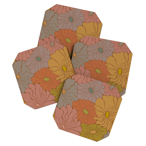 carriecantwell Exotic Groovy Flowers Earthy Coaster Set