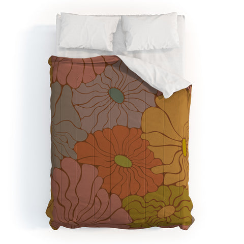 carriecantwell Exotic Groovy Flowers Earthy Comforter
