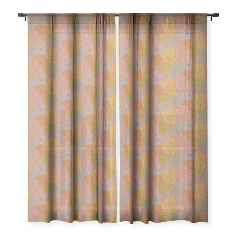 carriecantwell Exotic Groovy Flowers Earthy Sheer Window Curtain