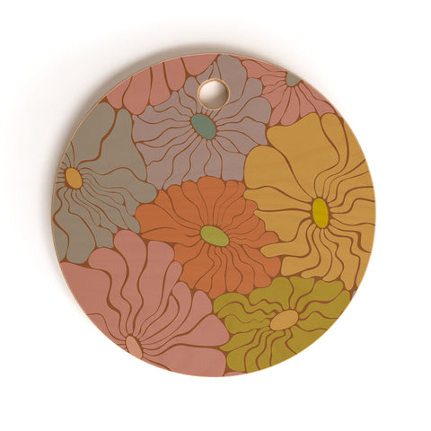 carriecantwell Exotic Groovy Flowers Earthy Cutting Board Round