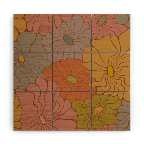 carriecantwell Exotic Groovy Flowers Earthy Wood Wall Mural
