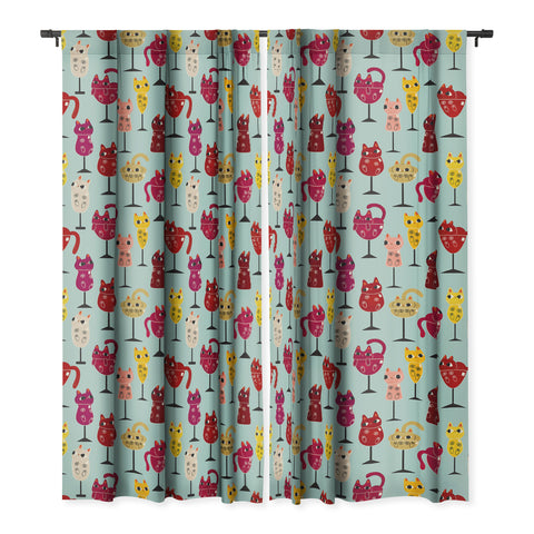 carriecantwell Feline Wine Cats in Wine Glass Blackout Window Curtain