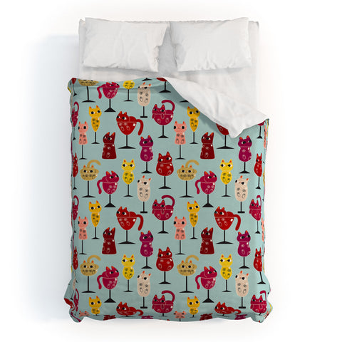 carriecantwell Feline Wine Cats in Wine Glass Duvet Cover
