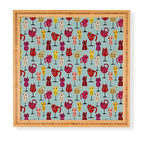 carriecantwell Feline Wine Cats in Wine Glass Framed Wall Art