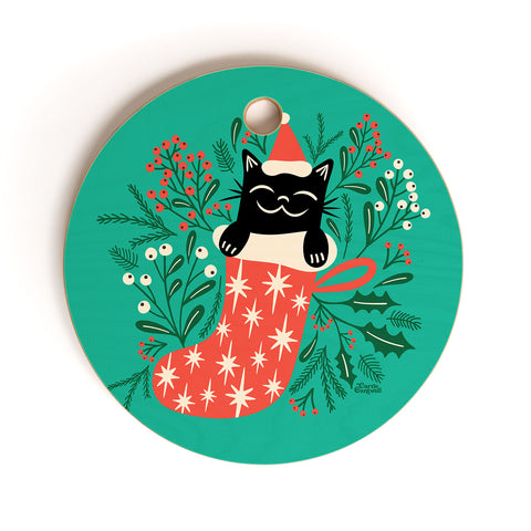 carriecantwell Festive Feline Cutting Board Round