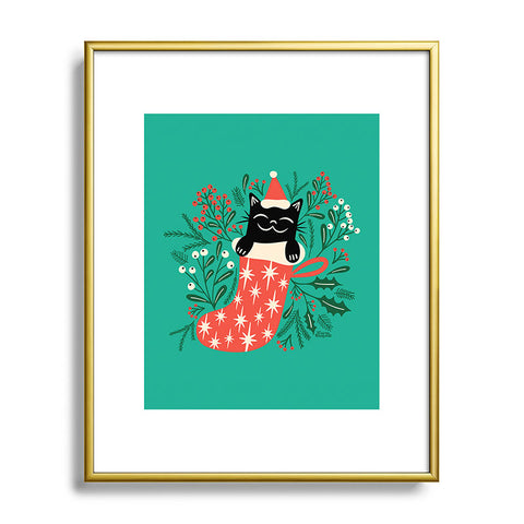 carriecantwell Festive Feline Metal Framed Art Print