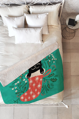 carriecantwell Festive Feline Fleece Throw Blanket