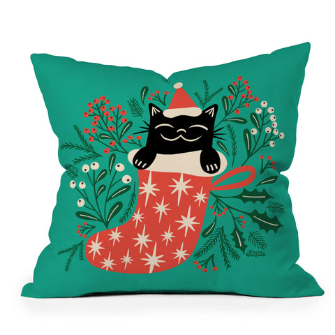 carriecantwell Festive Feline Throw Pillow