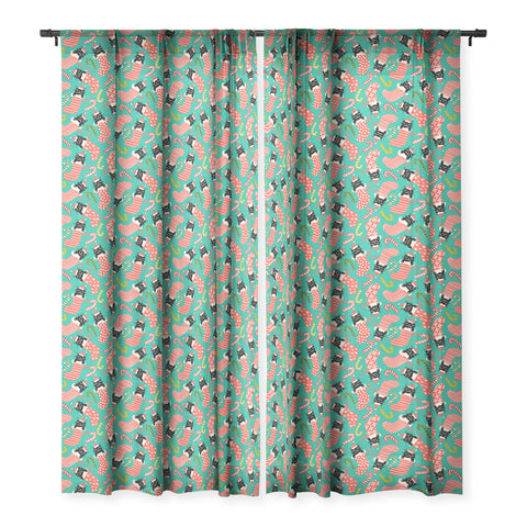 carriecantwell Festive Felines Sheer Window Curtain