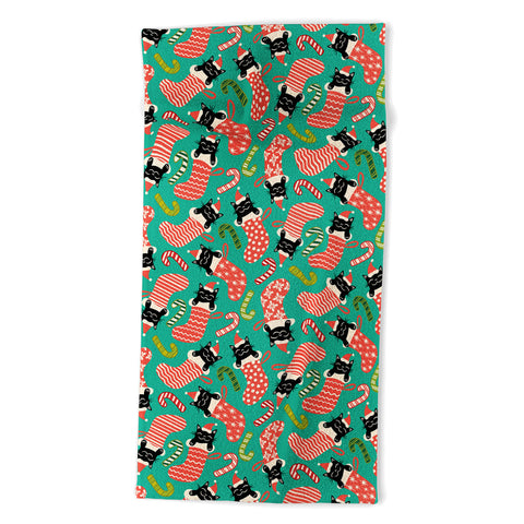 carriecantwell Festive Felines Beach Towel