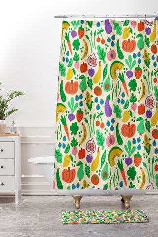 carriecantwell Fruits Veggies Shower Curtain And Mat