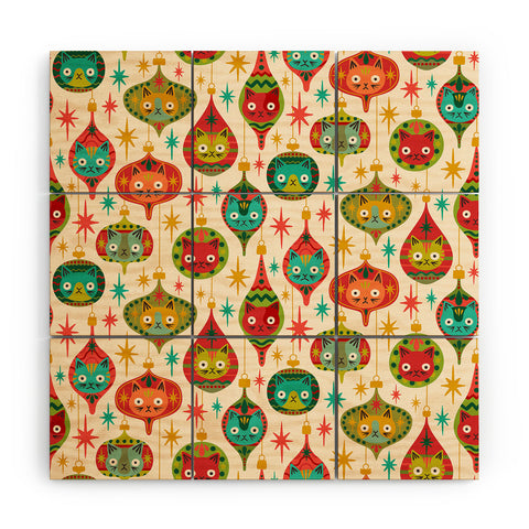 carriecantwell Meowy Christmas Wood Wall Mural
