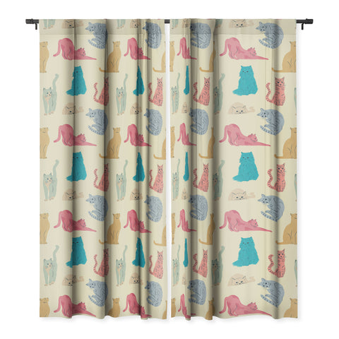 carriecantwell Pastel Cats Pattern Blackout Window Curtain
