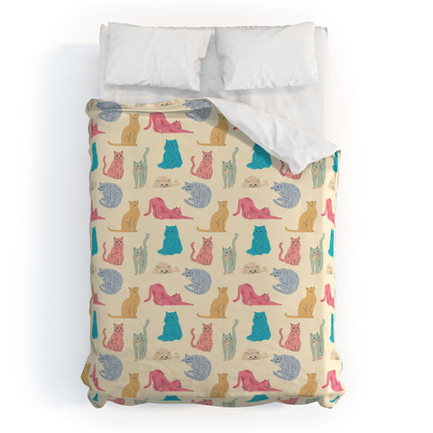 carriecantwell Pastel Cats Pattern Duvet Cover