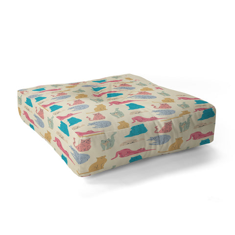 carriecantwell Pastel Cats Pattern Floor Pillow Square