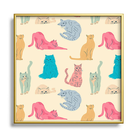 carriecantwell Pastel Cats Pattern Square Metal Framed Art Print