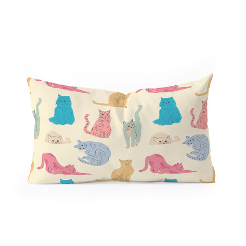 carriecantwell Pastel Cats Pattern Oblong Throw Pillow