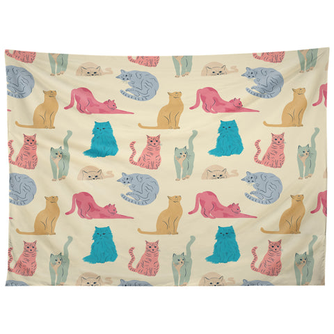carriecantwell Pastel Cats Pattern Tapestry
