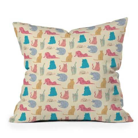 carriecantwell Pastel Cats Pattern Throw Pillow