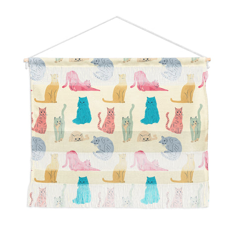 carriecantwell Pastel Cats Pattern Wall Hanging Landscape