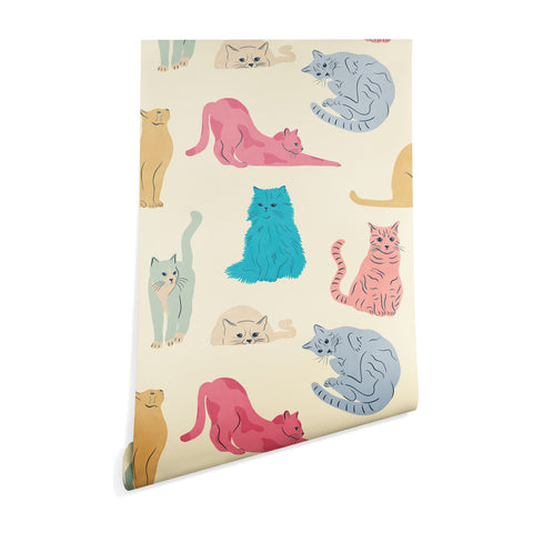carriecantwell Pastel Cats Pattern Wallpaper