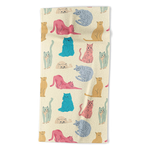 carriecantwell Pastel Cats Pattern Beach Towel
