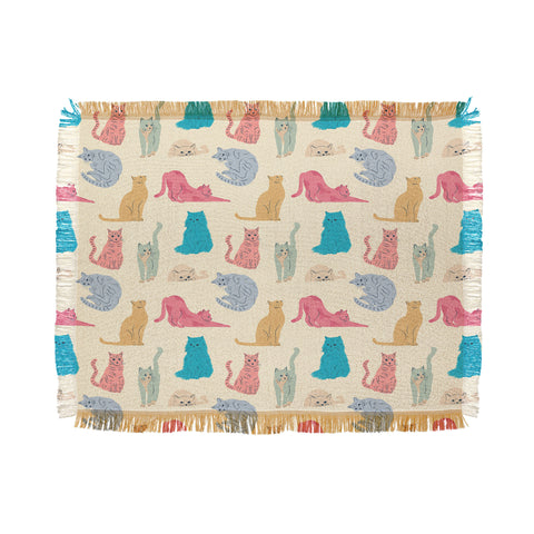 carriecantwell Pastel Cats Pattern Throw Blanket